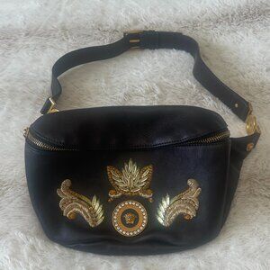 ONE OF A KIND Versace "Tribute" Collection Belt Bag Black Leather Beaded
